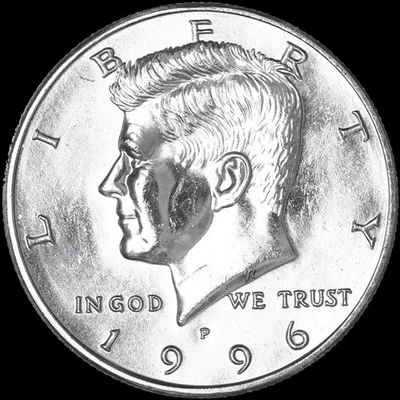 Moneda de Estados Unidos 1996 P Kennedy revestida de medio dólar "circulación promedio" Foto 1 de 3