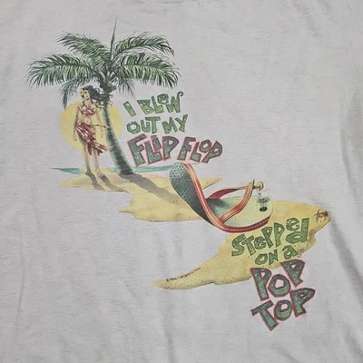 Camisa flip flop vintage Margaritaville I Blew Out My XL 96 Jimmy Buffet dupla face - Imagem 1 de 4