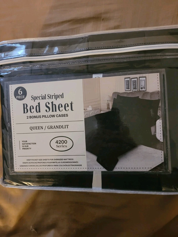 Juego de sábanas negras tamaño queen con sábana ajustable, sábana plana y 4 fundas de almohada Foto 1 de 2