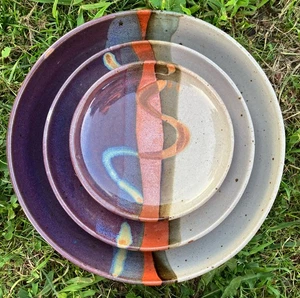 Hanselmann Pottery Shallow Serving Bowl Set of 3 Purple Santa Fe HP - Picture 1 of 22