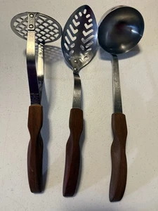 Cutco Ladle Slotted Spoon Potato Masher No.13, 14 & 15 Brown Wood Handle READ! - Picture 1 of 13