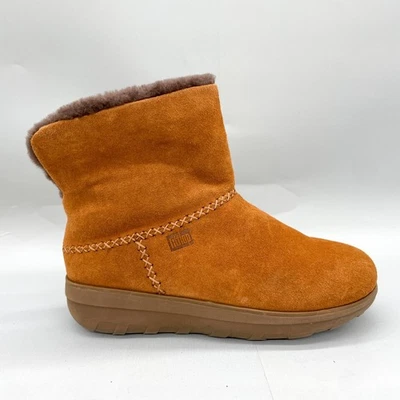 Fitflop женщин 9 Mukluk короткие ботинки обуви каштана коричневый замши стриженный мех комфорт - Изображение 1 из 4