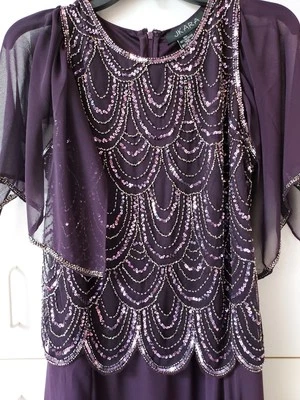 Maxi Vestido Largo Púrpura/Ciruela Formal J Kara Mujer Talla 10 Manga Cuentas Lentejuelas Foto 1 de 4