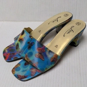 Tacones Fioni Vintage Y2K Holográficos Mariposa Girasol Fairycore Puntera Cuadrada 7.5 - Imagen 1 de 9