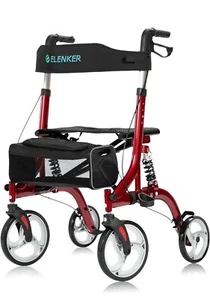 ELENKER Rollator Rollator Sitz 10" Vorderräder Stoßdämpfer Tragetasche - Bild 1 von 8