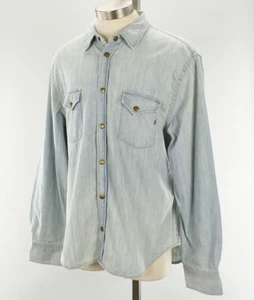 BILLY REID Men Bleach Wash Denim Shirt XL Brass Snap Regular Fit Long Sleeve NWT - Picture 1 of 2