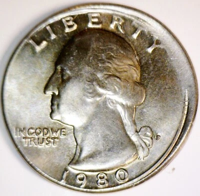 1980 ERROR OFF CENTER Washington Quarter NICE BU + O/C Coin   NR - Image 1 of 4