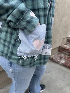 Upcycled Flannel Shirt Womens XXL Cottagecore Magnolia Pockets Country Quilting - Picture 1 of 21