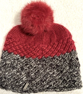 Sombrero Tejido Pistil con Pompón Mujer Talla Única Borgoña Blanco y Negro Foto 1 de 4