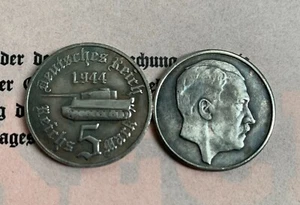 5 MARK GERMAN COIN HITLER PANZER TANK SWASTIKA NAZI FUHRER WW2 REICHSMARK - Picture 1 of 1