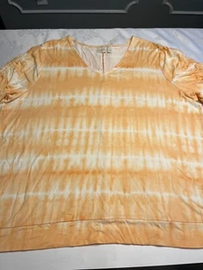 Chicos Orange Creamsicle V Neck Ruched Sleeves Size XXL/20 - Picture 1 of 10