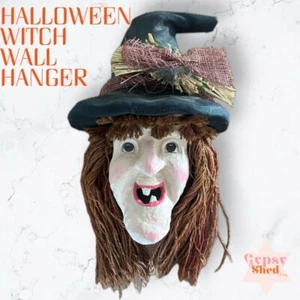 Enchanting Paper Mache Halloween Witch Wall Hanging Whimsical Magical Witchy - Picture 1 of 14