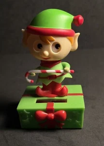 Solar Powered Dancing Toy Bobble Head Christmas Elf with Candy Cane On Gift - Picture 1 of 4