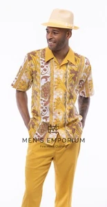 NUEVO Para Hombres Montique 2 Piezas Conjunto de Caminar de Verano Traje de Ocio Ajuste Regular Dorado 2503 - Imagen 1 de 1