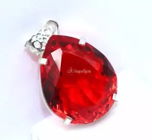 Piedra preciosa solitaria de plata alemana de topacio rojo brasileño de 88+ quilates talla pera - Imagen 1 de 7