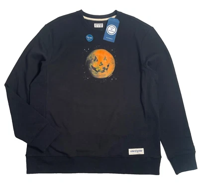 Life is Good Para Hombres XL Cuello Redondo Sudadera Térmica Celestial Jack-o’-lantern Negra Foto 1 de 4
