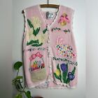 Eagle?s eye 1996 90s boho hipp Pink Floral Bunny Embroidery Vest Vintage  Size S