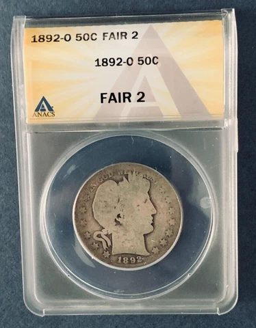 1892-O ANACS Fair 2 Barber Half Dollar 50c Coin - Ships Free Cover