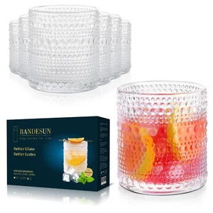 Romantic Water Glasses 12 Oz Hobnail Drinking Glasses Set 6 Embossed Vintage Gla - Picture 1 of 8