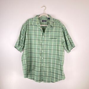 Vtg Roundtree & Yorke Mens X Large Button Short Sleeve Plaid Shirt Green Blue