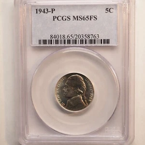 1943 *P* JEFFERSON SILVER NICKEL PCGS MS65FS **NICE COIN**FREE SHIPPING* G1142 - Picture 1 of 4