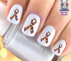Nail Art 6516 Autism Puzzle Ribbon 1 Single Image WaterSlide Nail Decal Transfer - Picture 1 of 2
