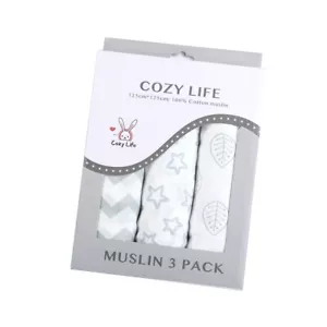 Cozy Life 3PK Muslin Wraps gift box 100% cotton multipurpose blanket for baby - Picture 1 of 8