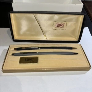 Cross Century Black & Gray Ballpoint Pen & Pencil New In 2501 Usa Made BLUE INK - Picture 1 of 15