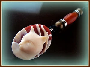 Katze Kamee Kopf Anhänger Schmuck Art Deco Jugendstil - Bild 1 von 9