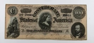 1864 $100 Confederate Bank Note. Seventh Issue. Sharpe Corners. - Picture 1 of 3