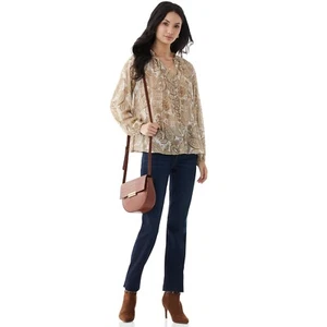 Scoop Women’s Lace Trim Blouse with Long Sleeves, Sand Tonal Paisley, L (12-14) - Picture 1 of 5