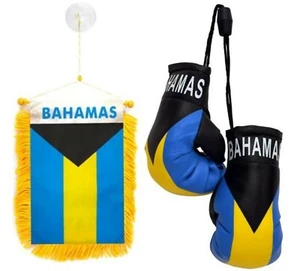 Bahamas mini Banner Flag Car Rearview Mirror Bahamian Boxing Glove Map Gift - Picture 1 of 4