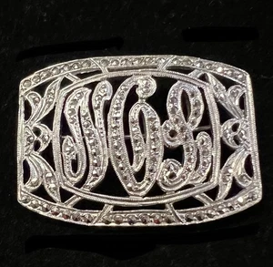 Antike Art Deco Brosche Sterlingsilber Markasit "NCL" Initiale Monogramm - Bild 1 von 4