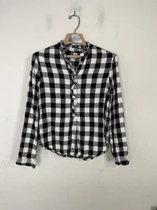 Blusa GAP Mujer M Negra Blanca Guinga Cuadros Volantes Abotonada Manga Larga - Imagen 1 de 9