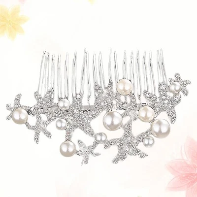  Pettine per stella di mare in lega d'argento Copricapo di perle artificiali - Immagine 1 di 4
