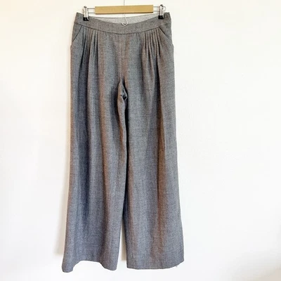 Pantalones Elevenses Mujer 6 Gris Pierna Ancha Pantalones Plisados Frontales Mezcla Lana Foto 1 de 4