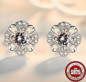 Stunningly Beautiful Solid 925 Sterling Silver Earrings With Diamond CZ Bling - Picture 1 of 5