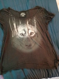 MUDD Shirt Womens Medium Retro Fitted Baby Tee Y2K Wolf Graphic - Picture 1 of 4