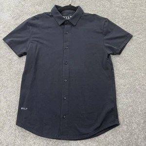 Camisa BYLT LUX Manga Corta Abotonada Para Hombre Pequeña Negra Dobladillo Caído Ajuste Atlético - Imagen 1 de 5