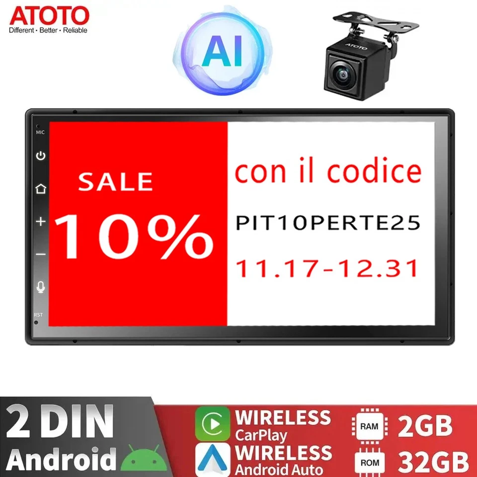 ATOTO A6 7" Android Autoradio Navi 2DIN ChatGPT-AI Wireless Carplay+Telecamera - Immagine 1 di 4