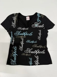 Vintage Y2K Southpole Black Baby Doll Tee Logo Women’s Junior XL - Picture 1 of 6