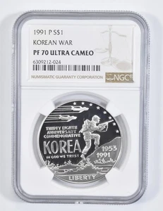 1991-P Korean War Commemorative Proof Silver Dollar PF70 UCAM NGC *9329 - Picture 1 of 5