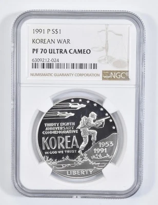 1991-P Korean War Commemorative Proof Silver Dollar PF70 UCAM NGC *9329 - Image 1 of 4