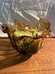 MURANO GLASS AMBER TEAL VASE BOWL 8” BREATH TAKING BEAUTIFUL￼ RARE  HANDMADE - Picture 1 of 24