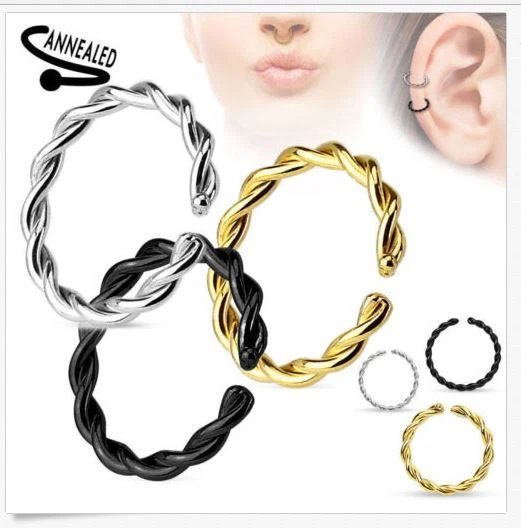 20g 18g 16g 14g Braided Twist Bendable Seamless Anneal Hoop Ring Nose Lip Septum - Image 1 of 1
