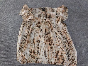 Ann Taylor top small petites beige womens geometric striped polyester - Picture 1 of 12