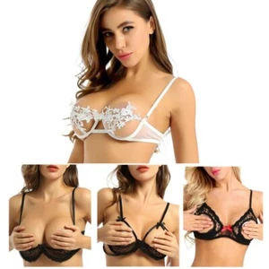 UK Womens Lace Underwire Balconette Bra Push Up Half Cup Shelf Bra Tops Clubwear - Picture 1 of 103