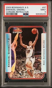 2003 Bowman Chrome Refractor /300 RC & Star #87 Manu Ginobili PSA 9 ( Pop 3, 1 H - Picture 1 of 2