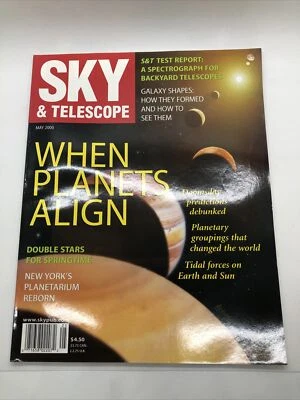 ВИНТАЖНЫЙ ЖУРНАЛ SKY & TELESCOPE — май 2000 г. — КОГДА ПЛАНЕТЫ ВЫРАВНИВАЮТСЯ — ФОРМЫ ГАЛАКТИК - Изображение 1 из 4