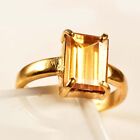 Natural Orange Sapphire 12X8 MM Baguette Golden Polished Brass Ring US Size 9